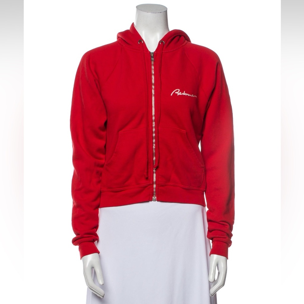 Re/Done Chain Stitch Red Zip Hoodie